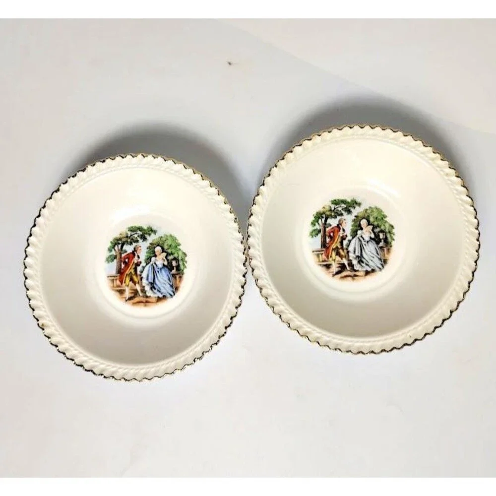 The Harker Pottery Company Courting Couple 2 Small Bowls  6